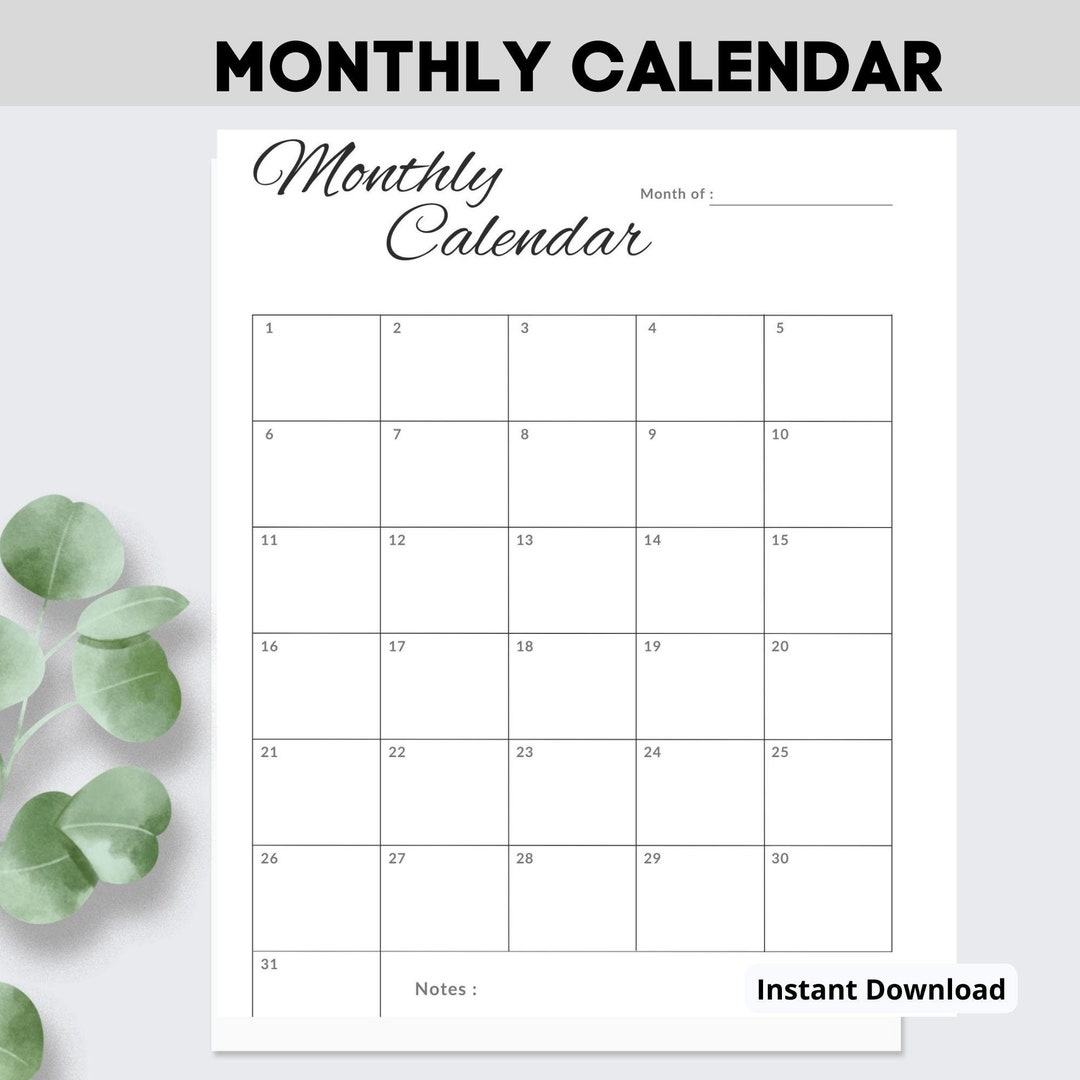 Printable Calendar,monthly Calendar,printable Planner,digital Product ...