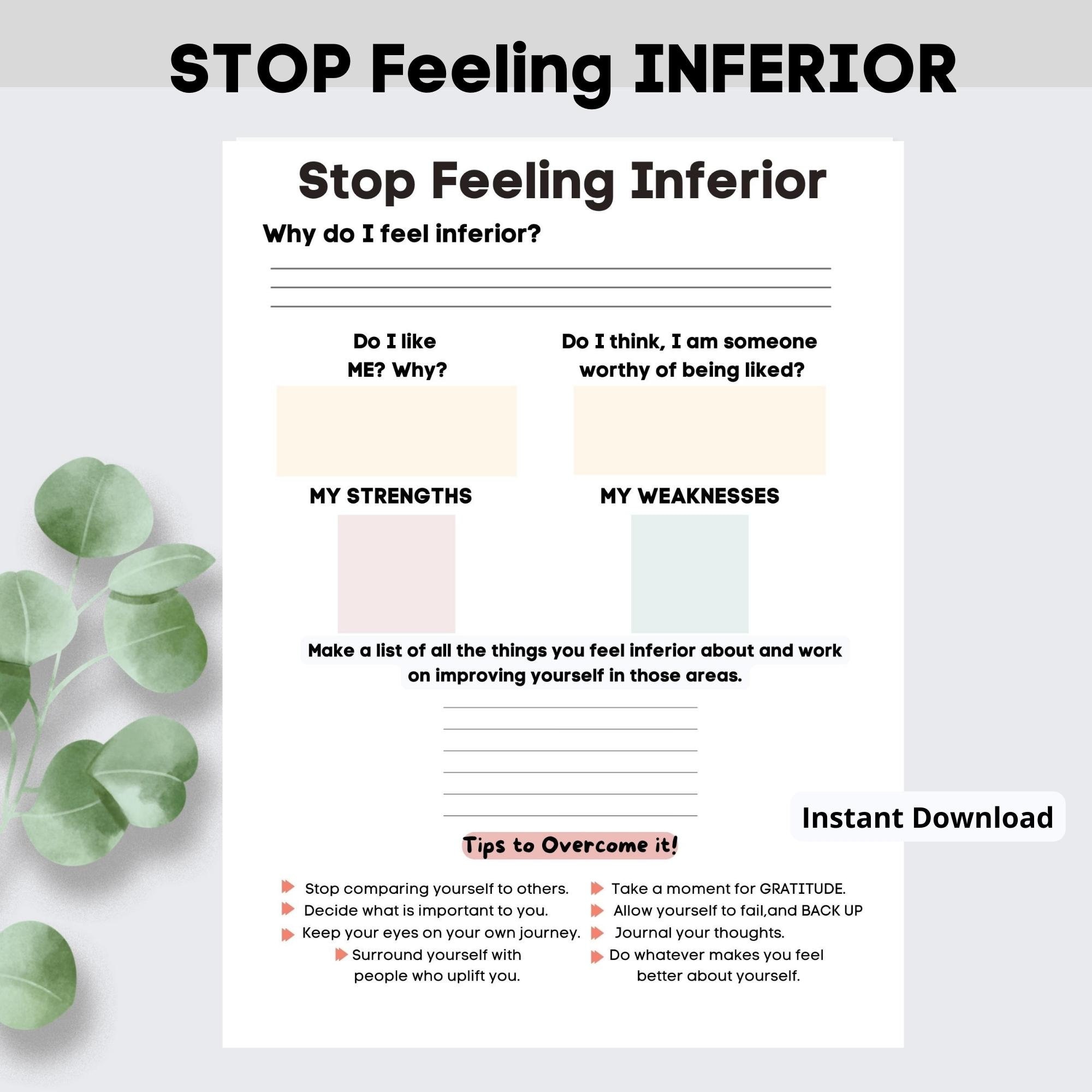Stop Feeling Inferior,Printable Planner,Mental Health,Self Care,Digital  Planner,Anxiety Relief,Psychotherapy, image size:2000x2000