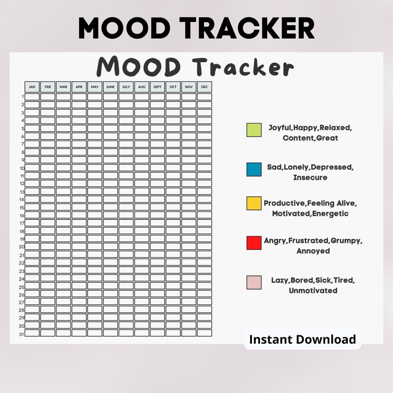 Mood Tracker Printable Planner Self Care mental Health Etsy