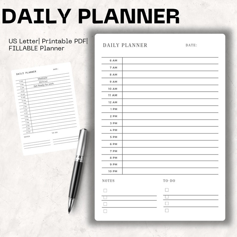Daily Planner ,printable Planner ,fillable PDF, Productivity Planner