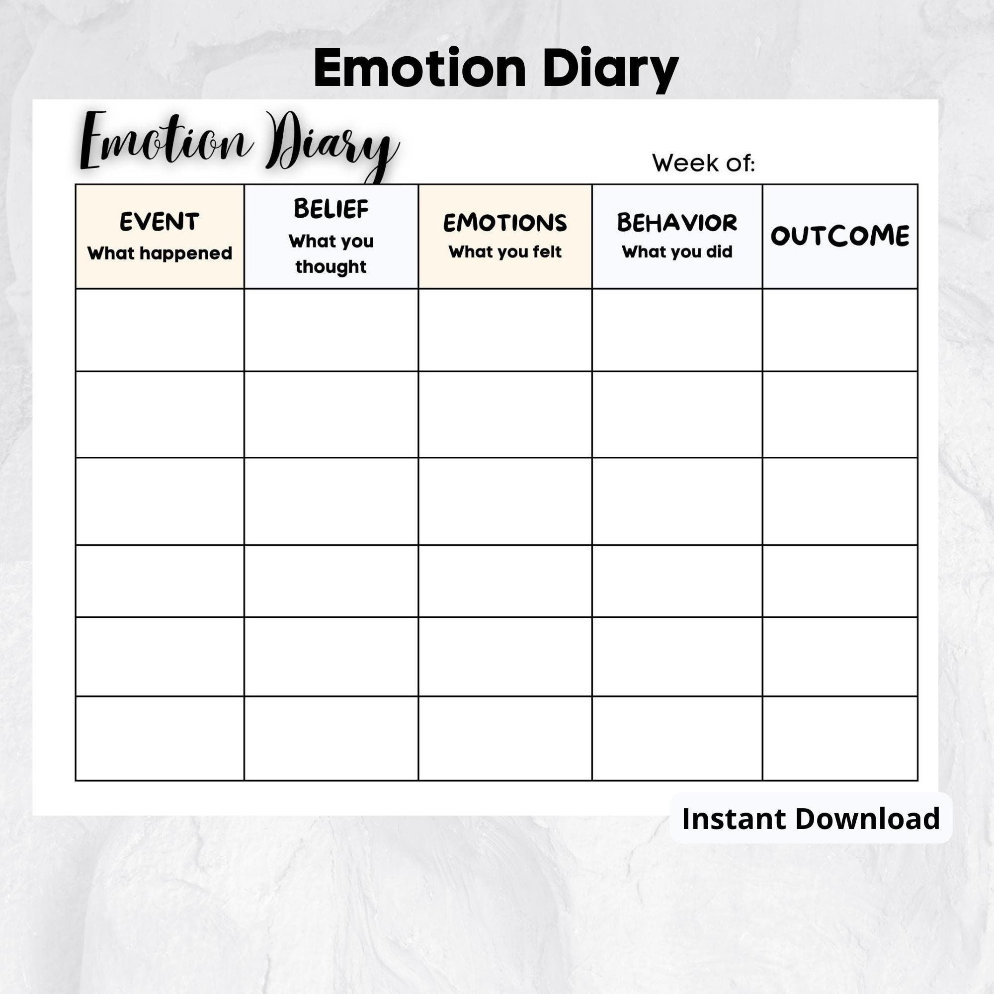 Printable Emotion Diary Printable Diary Self Help Mental Etsy