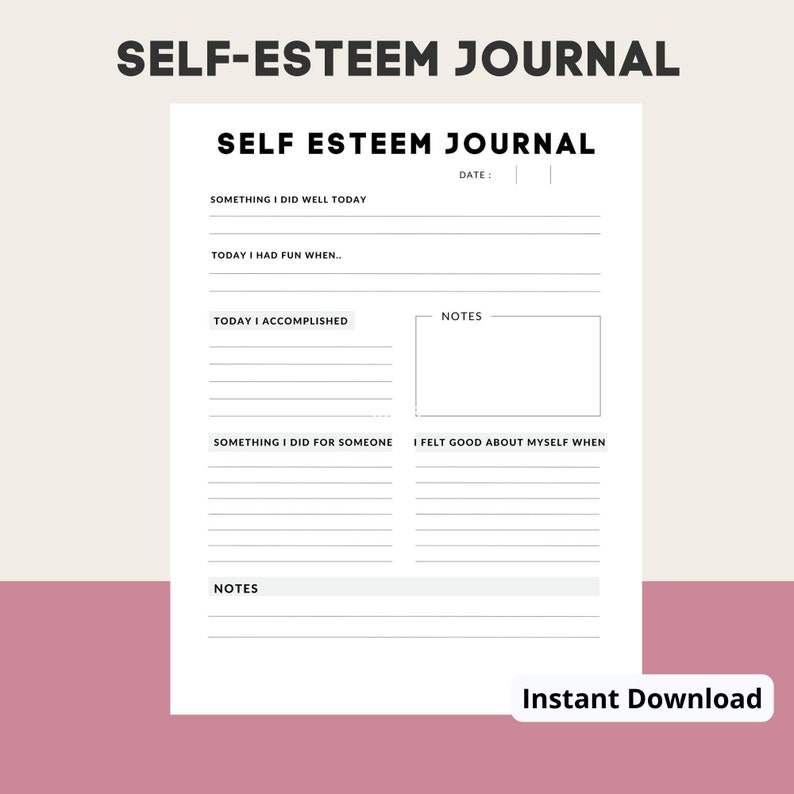 Selfesteem Journal Printable Journal self Love self Care mental Health