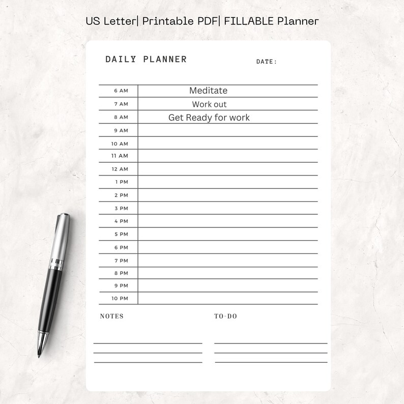Daily Planner ,printable Planner ,fillable PDF, Productivity Planner