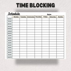 Printable Time Blocking Schedule: Daily Planner (PDF/JPG)