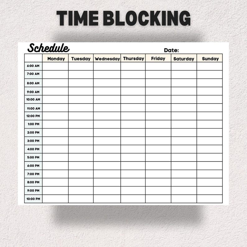 Printable Time Blocking Schedule: Daily Planner (PDF/JPG) - Etsy