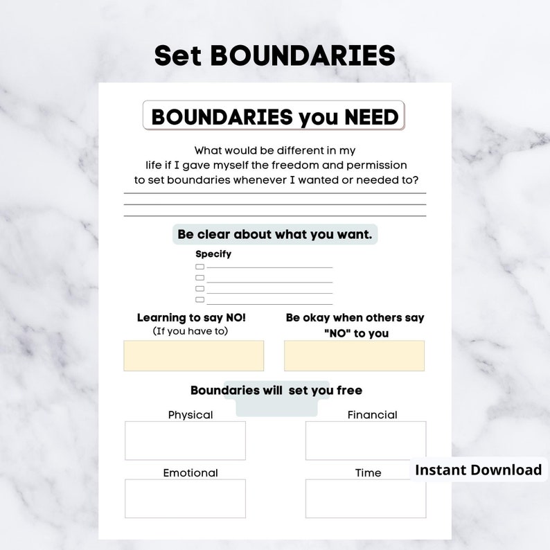 Boundaries Printable Planner: Self-care & Mental Health (PDF) - Etsy