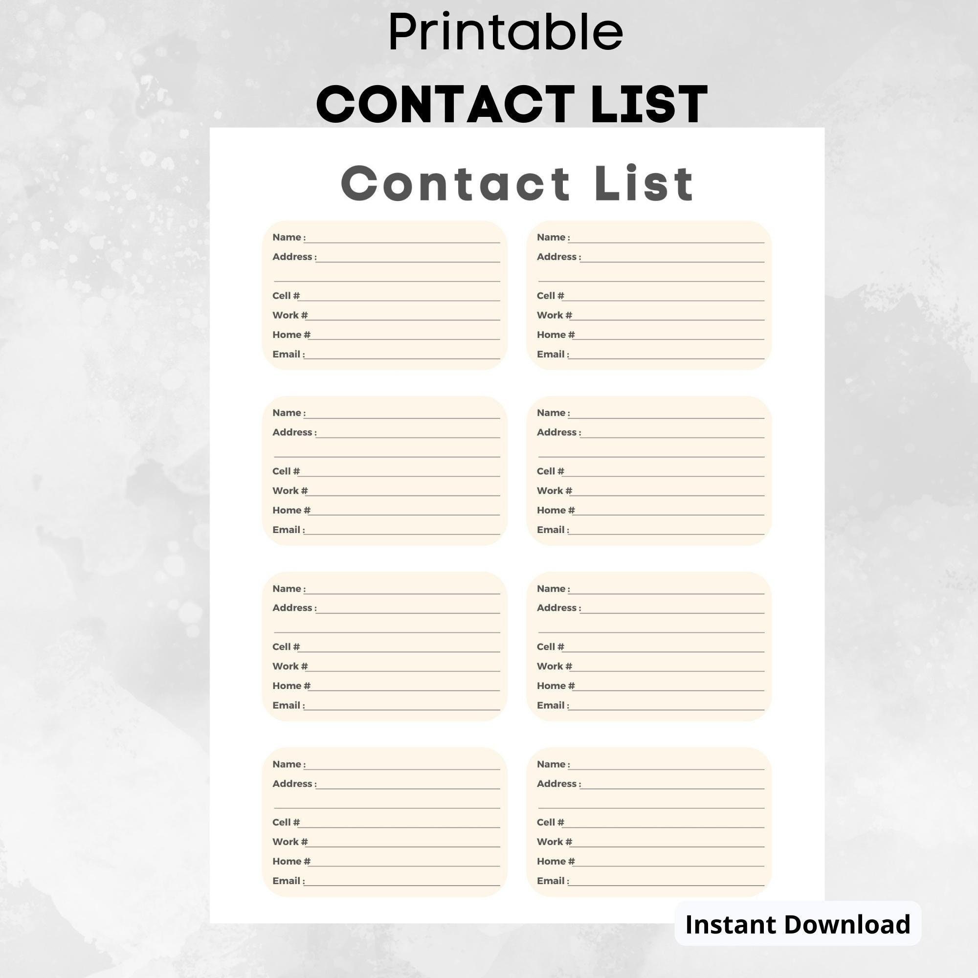 Printable Contact List Template | Address Book (instant Download) - Etsy