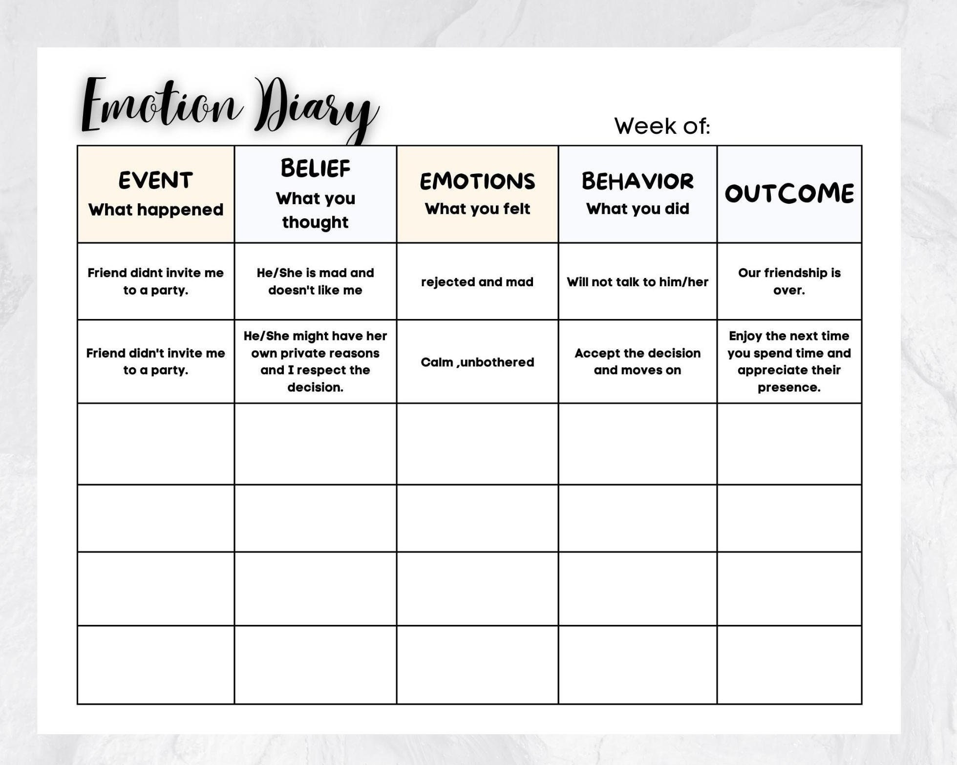 Printable Emotion Diary Printable Diary Self Help Mental Health Printable Emotion Diary Printable Diary Self Help Mental Health