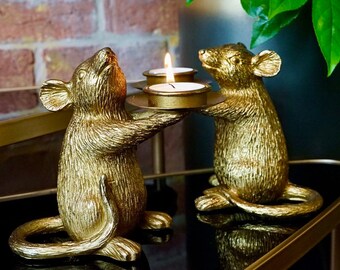 Succubus Home Mouse Set Of 2 Waxinelight Holders Gold