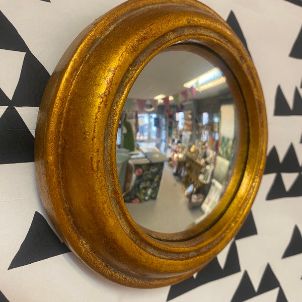 Antiqued Gold Rounded Framed Mirror | Convex Wall Mirror | MK32 | 14cm x 14cm | 100% on Trend | Home Decor Interiors Statement Piece |