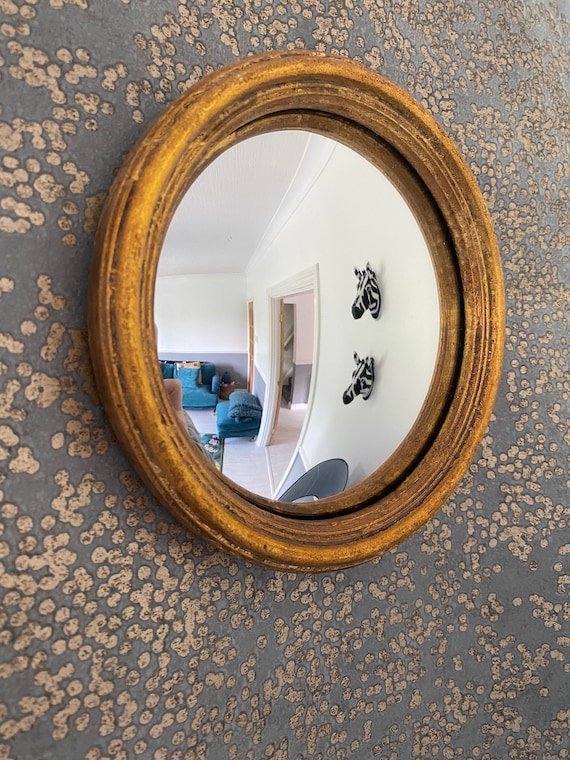 New! Gorgeous Antiqued Gold Thin Framed Medium Convex Wall Mirror in Gold | 16cm (6.5inch) | MK30 | Can Be Paired | Interiors and Home Decor