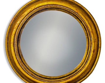 Antiqued Round Gold Thin Framed Convex Medium Wall  Mirror | Home Decor Funky Statement Piece | MK33 | 19cm x 19cm