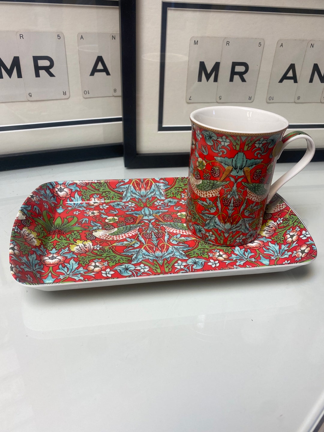 William Morris Tray Strawberry Thief Kitchen Bar Gift Cup of Tea Lover
