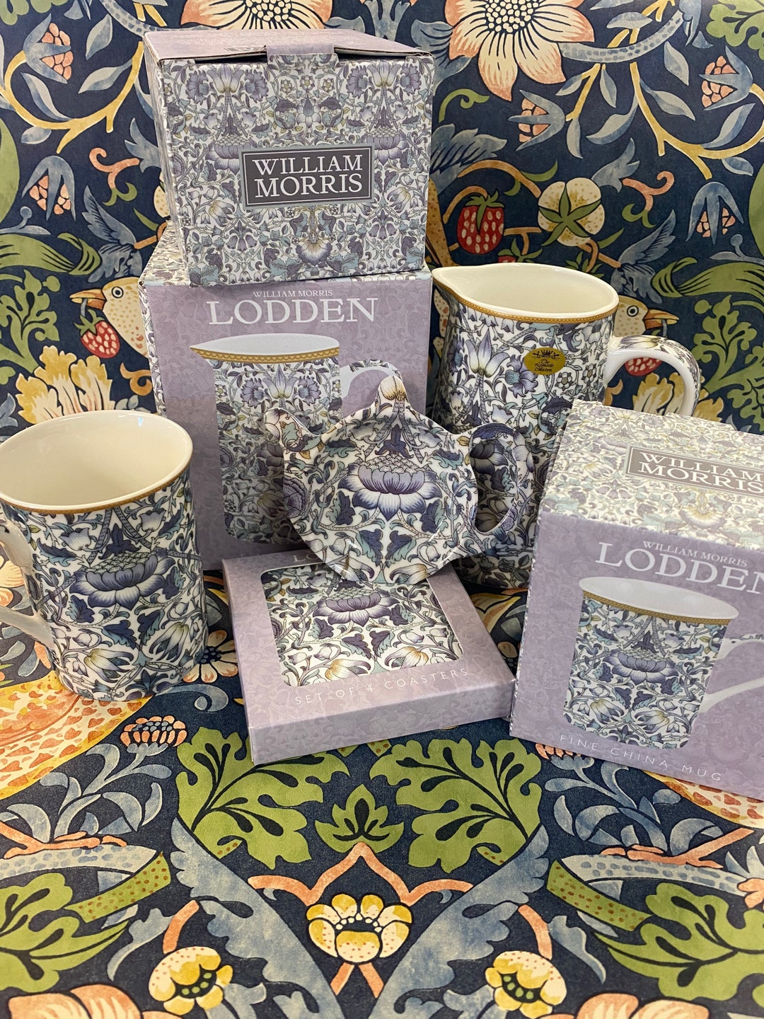 William Morris Tea Set Lodden China Jug Two Mugs Set - Etsy UK