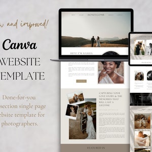Canva Website Template for Photographers, One Page Website Design, Wedding Photography Portfolio Website, Boho Theme, Digital Download