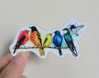 Magnet: Rainbow Pride Birds Fridge Magnet, 3x1.5 inch, Watercolor Art, LGBTQ+ Pride, Queer, Gay Pride, Pride Flag, Lesbian, Bi, Gay, Trans