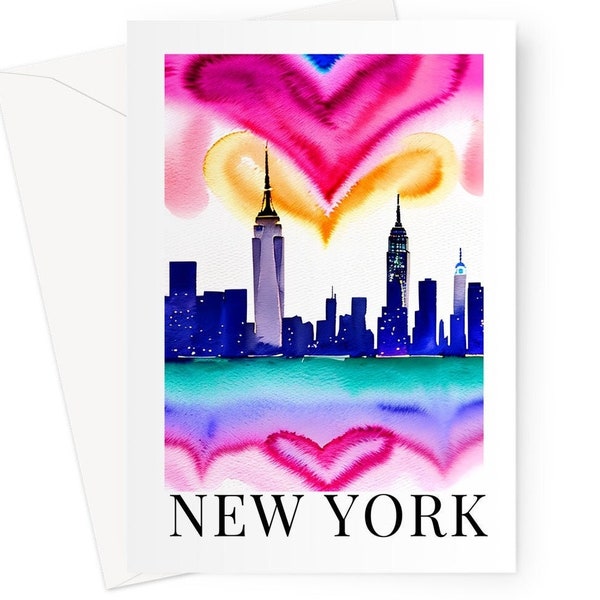New York Text Watercolour Print Love NYC Card - Birthday, Valentines, Blank