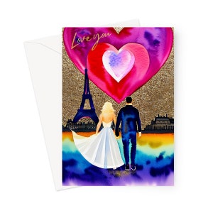 Tarjeta de San Valentín de París / Tarjeta de felicitación de la Torre Eiffel / Día de San Valentín / Aniversario / Compromiso / Tarjeta en blanco de boda / Tarjeta de arte