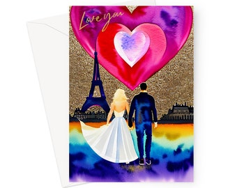 Carte de Saint-Valentin Paris / Carte de vœux Tour Eiffel / Saint-Valentin / Anniversaire / Fiançailles / Carte vierge de mariage / Carte d’art