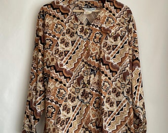 Vintage 80s Abstract Blouse: Gold Buttons, Size S/M