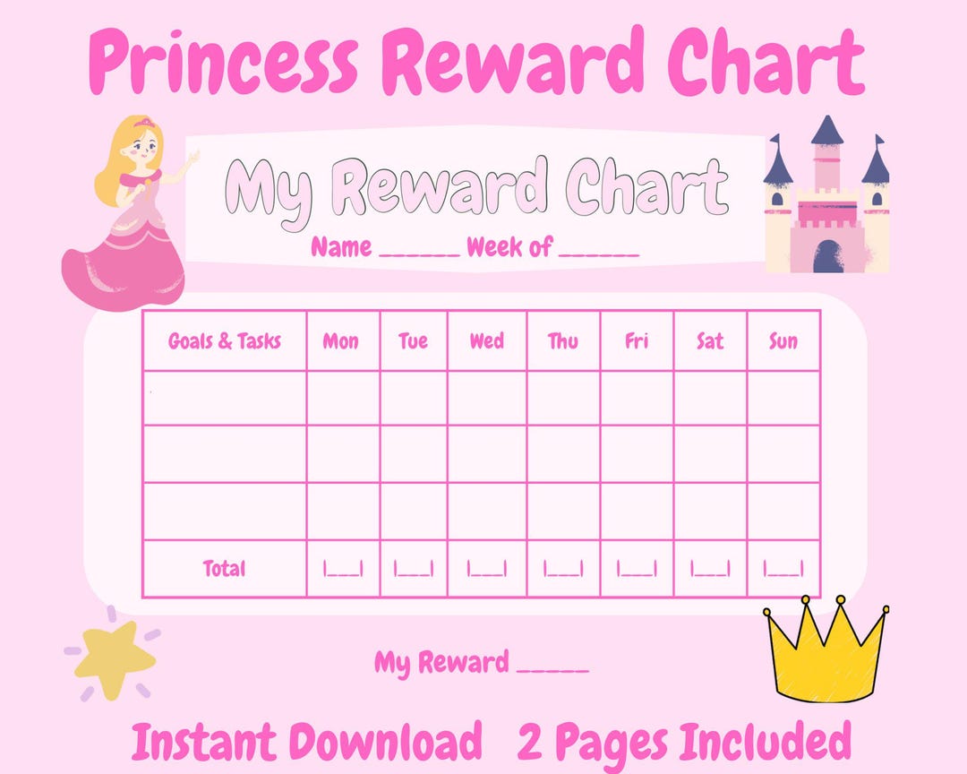 Princess Reward Chart for Kids Printable, Weekly Sticker Chart - Etsy ...