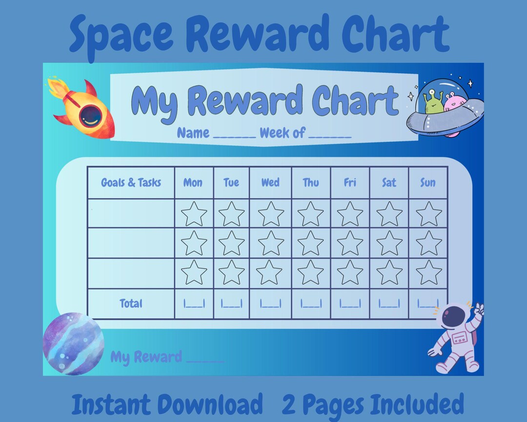 Space Reward Chart for Kids Printable, Weekly Sticker Chart - Etsy ...