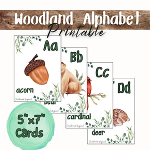 Woodland Themed Alphabet Printable | Woodland Classroom Decor | Woodland Themed Alphabet Flashcards | Preschool Printable | Elementary