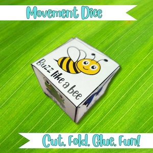 Peut inclure: Un d&eacute; de mouvement imprimable sur le th&egrave;me des abeilles avec l'instruction "Buzz like a bee" sur un c&ocirc;t&eacute;. Le d&eacute; est con&ccedil;u pour &ecirc;tre d&eacute;coup&eacute;, pli&eacute; et coll&eacute;.