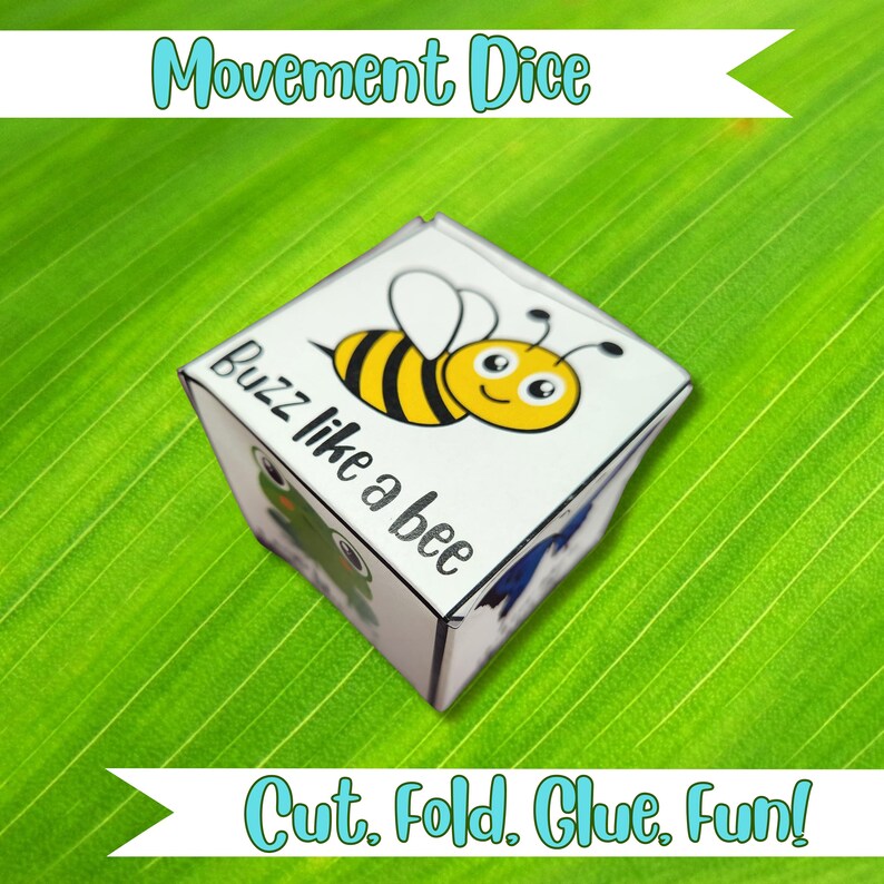Peut inclure: Un d&eacute; de mouvement imprimable sur le th&egrave;me des abeilles avec l'instruction "Buzz like a bee" sur un c&ocirc;t&eacute;. Le d&eacute; est con&ccedil;u pour &ecirc;tre d&eacute;coup&eacute;, pli&eacute; et coll&eacute;.
