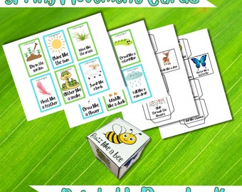 Tarjetas de movimiento de primavera / Dados de movimiento / Actividad imprimible para niños / Actividad de habilidad motora gruesa / Preescolar imprimible / Jardín de infantes imprimible