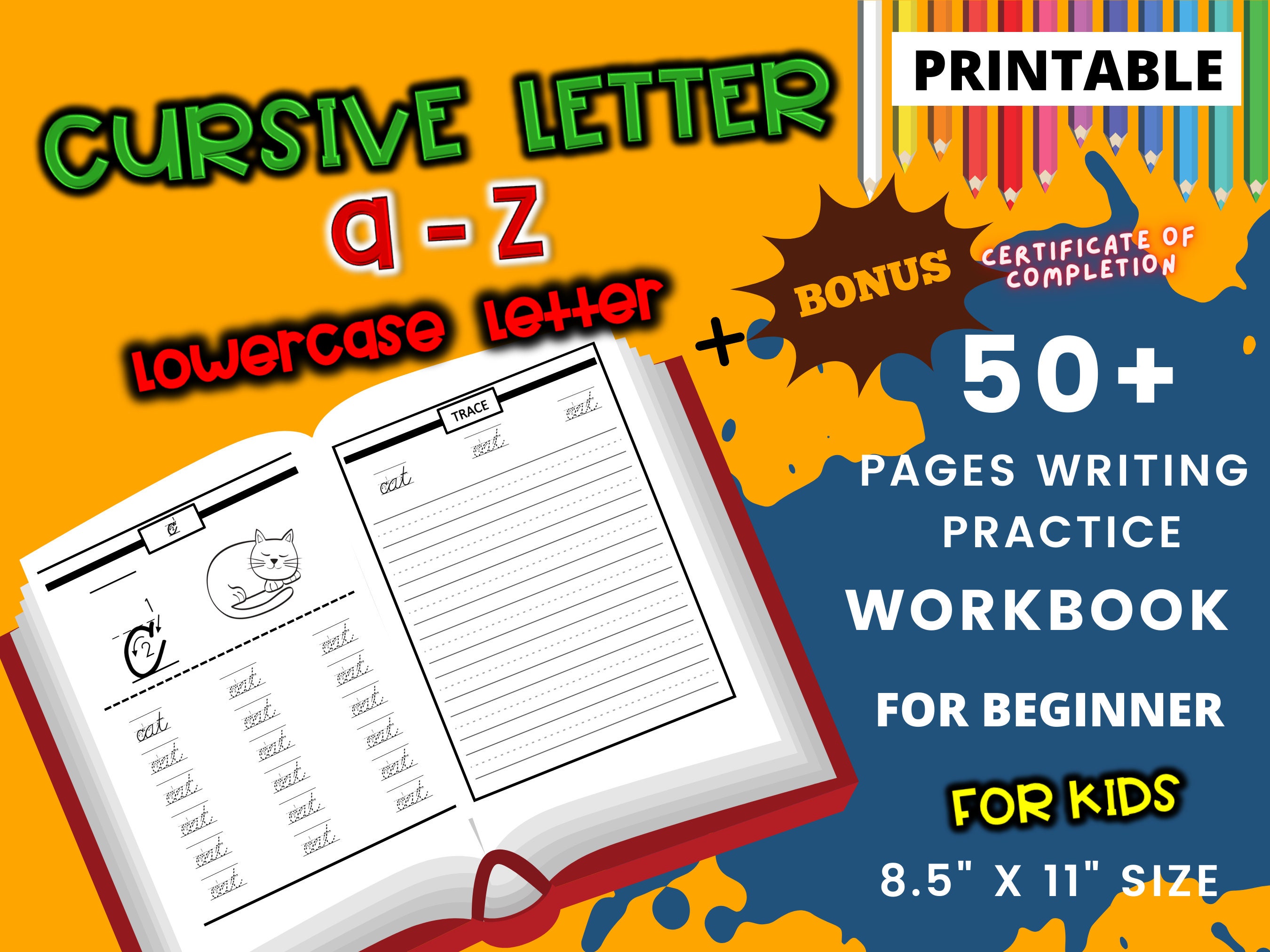 printable cursive letter a z handwriting worksheets cursive etsy