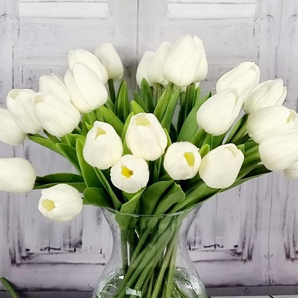 10 pièces centre de table de mariage tulipes Real touch blanc cassé, centre de table pour le dîner Grand bouquet de tulipes de mariage, fleur Real Touch