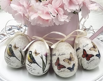 Decorazioni per uova di Pasqua fatte a mano: decorazioni a farfalla in stile shabby chic, set da 4
