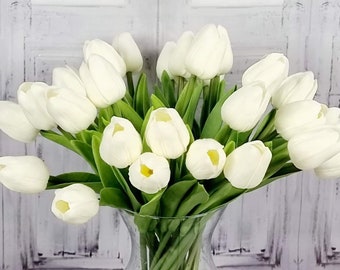 Real Touch Tulips: Off White Centerpiece Bouquet (10 pcs)