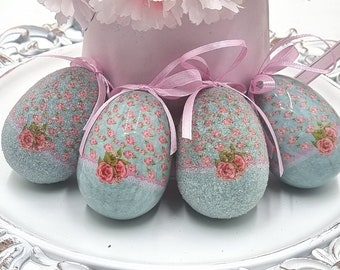 Set of 4 painted plastic Easter egg WITH roses, Decorative Plastic Easter tree egg ornament,Personalized Mothers Day Gift, Easter home decor