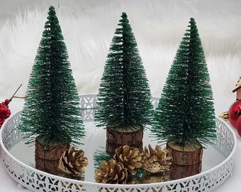 6 inches (15 cm) Sparkling green Christmas trees, Christmas decorations, Christmas home, Miniature Christmas trees, bottle brush trees