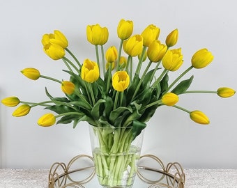 Bouquet de tulipes jaunes Real Touch : pièce maîtresse de mariage 6 pièces