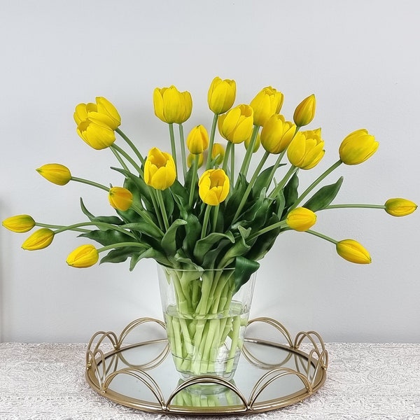 6 pc's 15" gele Real touch Tulpen bruiloft tafel middelpunt, eettafel middelpunt grote tulp bruidsboeket, Real Touch bloem