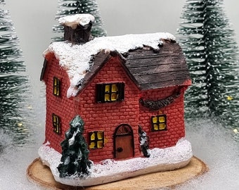 Hand-Painted Resin Christmas Village House: Miniature Bakery Decor