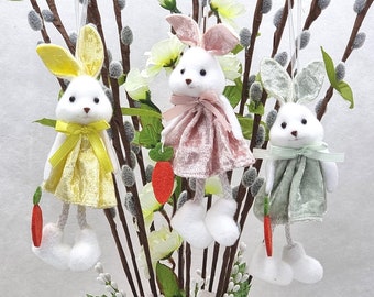 Arbre à œufs de Pâques, Ornement de lapin suspendu, Ornement d’arbre de Pâques, Décor de table de Pâques, Cadeau de pendaison de crémaillère de printemps, Ormanets de lapin en peluche