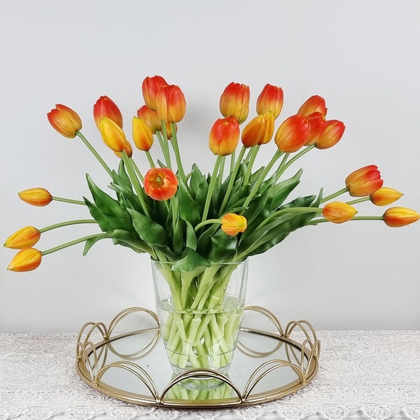 6 pcs 38 cm orange Real touch tulipes mariage centre de table, centre de table à dîner grande tulipe bouquet de mariage, vraie touche fleur