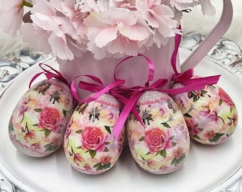 Set di decorazioni floreali per uova di Pasqua fatte a mano - Opera d'arte con rose rosa