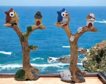 3,55" tree trunk with owl, miniature owl, fairy garden accessories, fairy trunk house, garden decoration, elf house