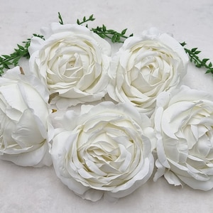 5 Piece White Silk Rose Heads, 3.6&quot; (9cm) Diameter Rose Head Set, Realistic Artificial Roses, Rose Heads, Artificial Roses Silk Flowers