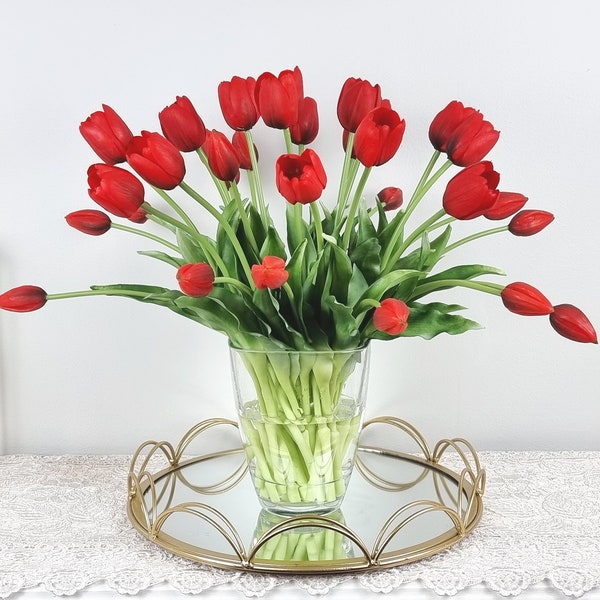 6 pcs 15" rouge tulipes réelles mariage centre de table, centre de table à dîner grande tulipe bouquet de mariage, fleur vraie touche