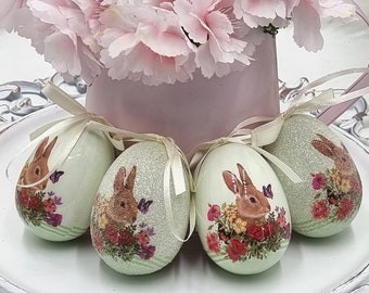 Handmade plastic easter egg with bunny, Easter tree ornament 4 piece set, Easter egg home decoration, personalized Mother's Day gift