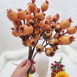 15&quot; (39cm) autumn faux rosehip branch, fall berry, fall craft supplies, faux rosehip, farmhouse decor, minimalist decor, faux fruit, berry
