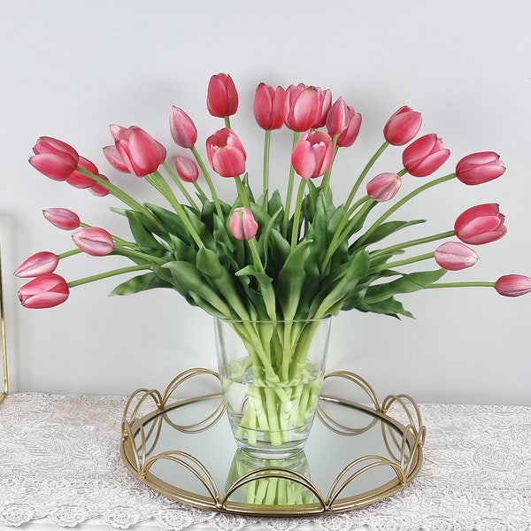 6 pcs magenta magenta Real touch tulipes centre de table de mariage, centre de table de dîner grande tulipe bouquet de mariage, vraie touche de fleurs