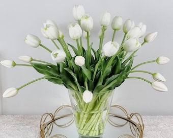 6 White Real Touch Tulips: 15" Wedding Centerpiece Bouquet