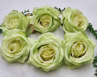 6 Piece Silk Apple Green Rose Heads, 3.15" (8cm) Faux Rose Head Set, Realistic Artificial Roses, Rose Heads, Silk Flowers for wedding decor